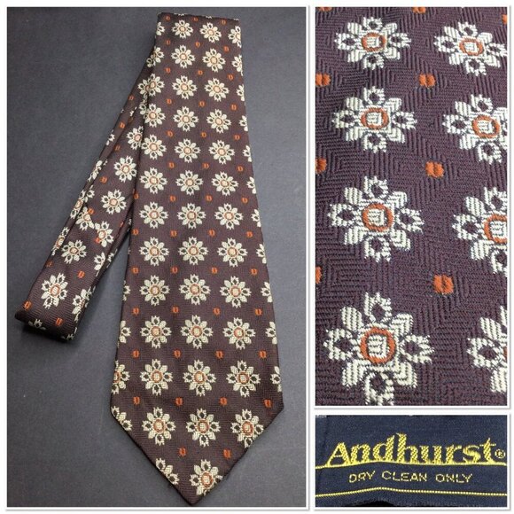 Vintage Andhurst Floral Patterned Brown Tie 100% Polyester Made in USA - Picture 1 of 8